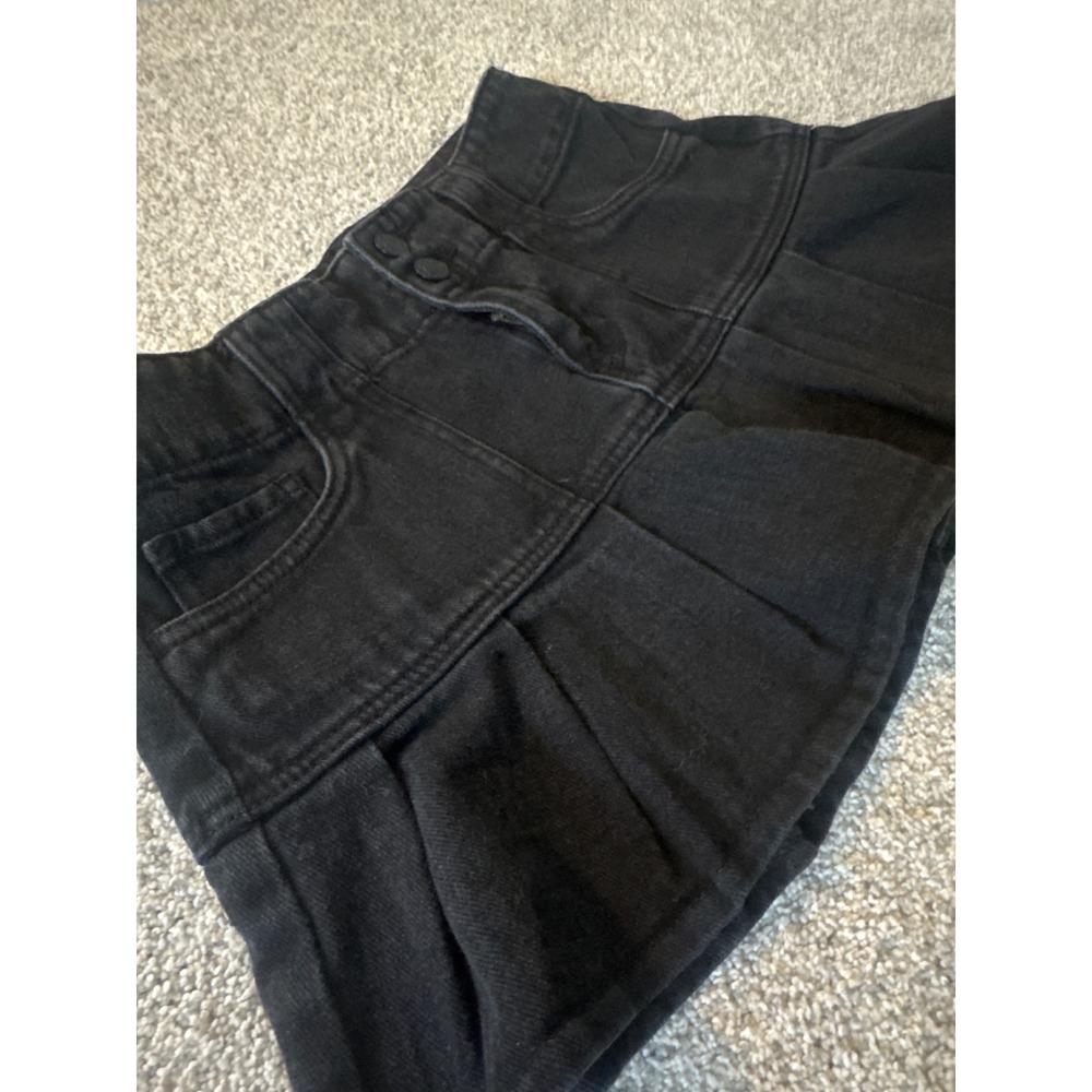PacSun Black Denim Pleated Mini Skirt Ruffle Hem Size 26 840HO237307